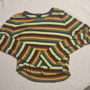 Multi Color 90s Styled Stretchy Croped Longsleeve Shirt HOT TOPIC